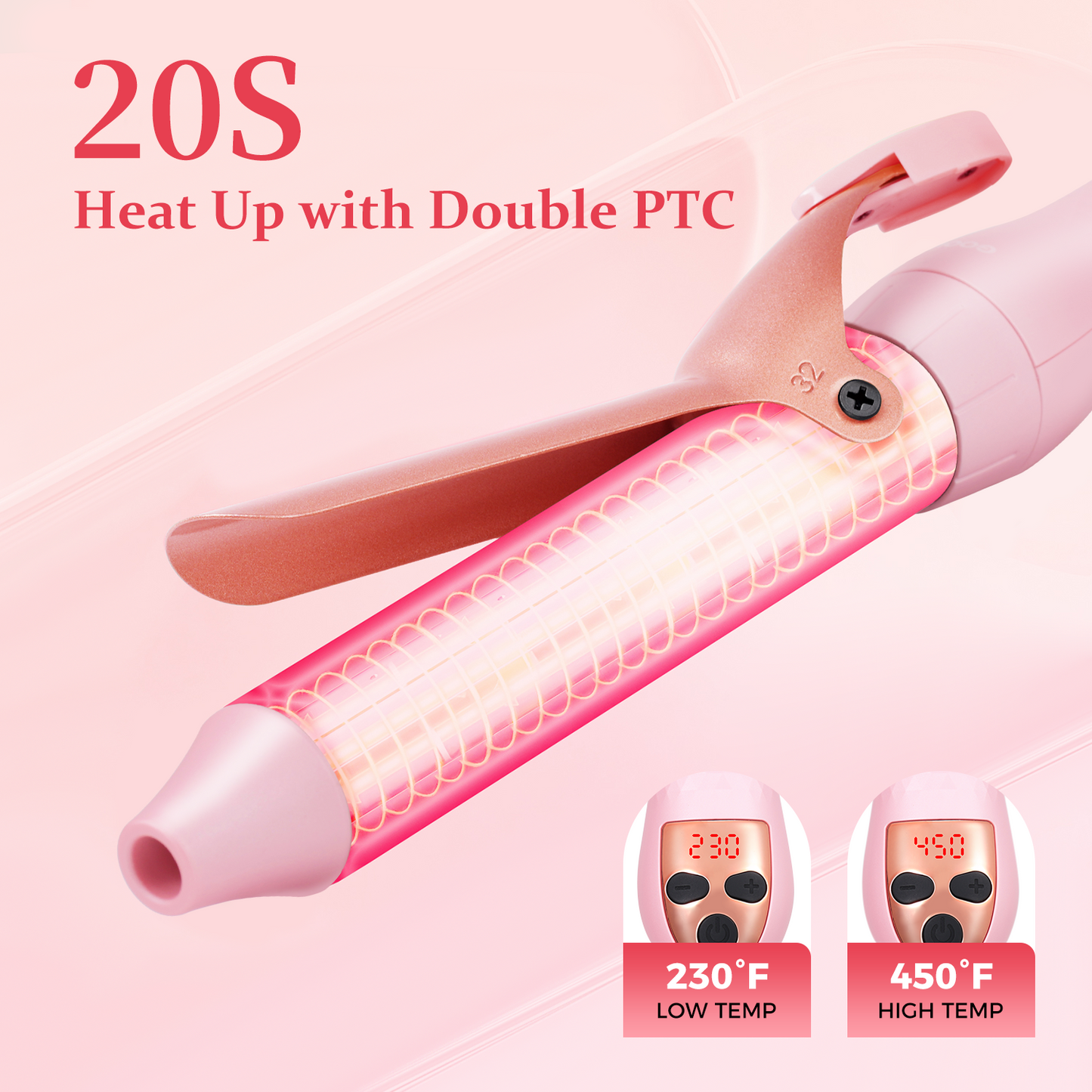 Goolioo 5 in 1 Curling Iron Set, Curling Wand set with Flat Iron Hair Straightener, Dual Voltage Hair Curler,Pink