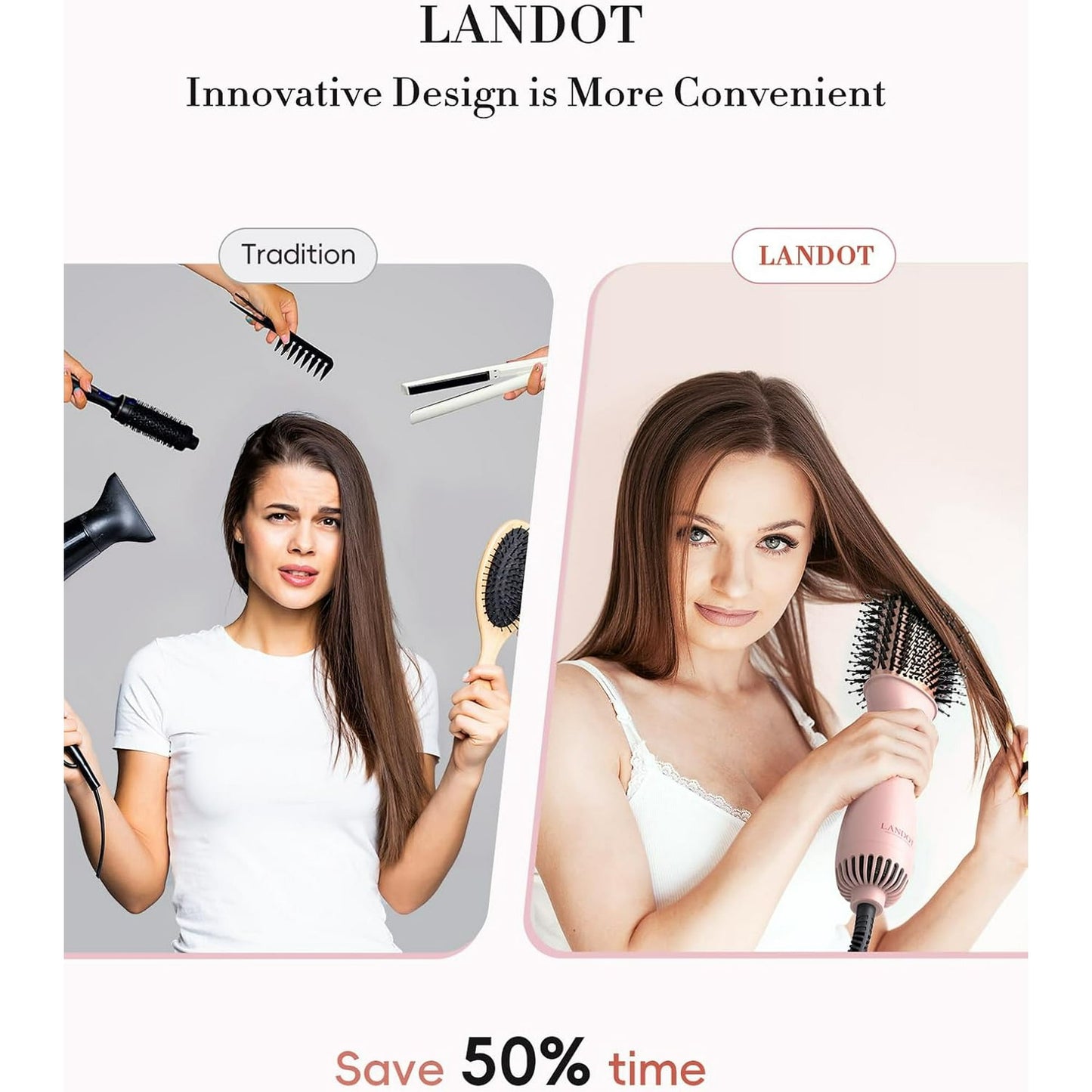 Goolioo Hair Dryer Brush, Hair Dryer Brush Blow Dryer Brush in One, Hot Air Brush with Negative Ion for Styling, Pink