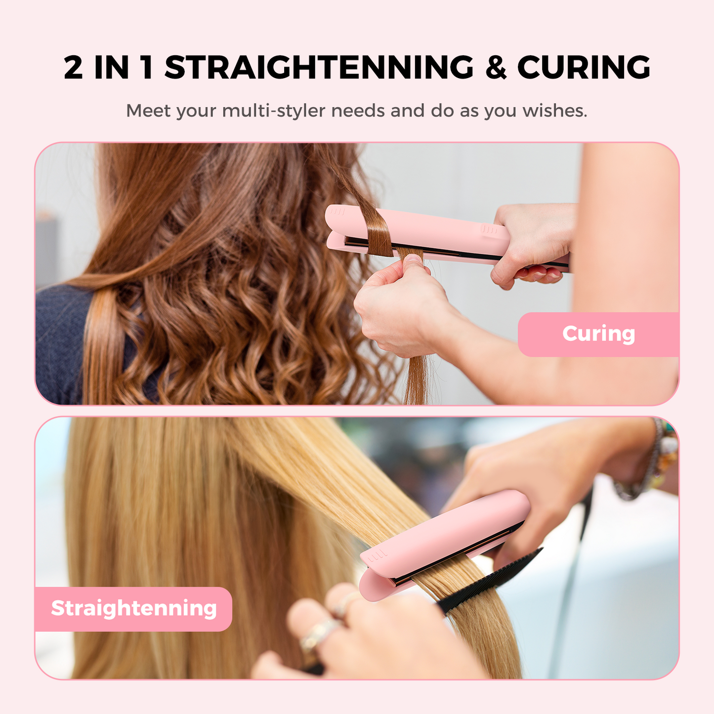 Goolioo Hair Straightener, 1 inch Flat Iron Hair Straightening, Fast Heating, Dual Voltage, Pink