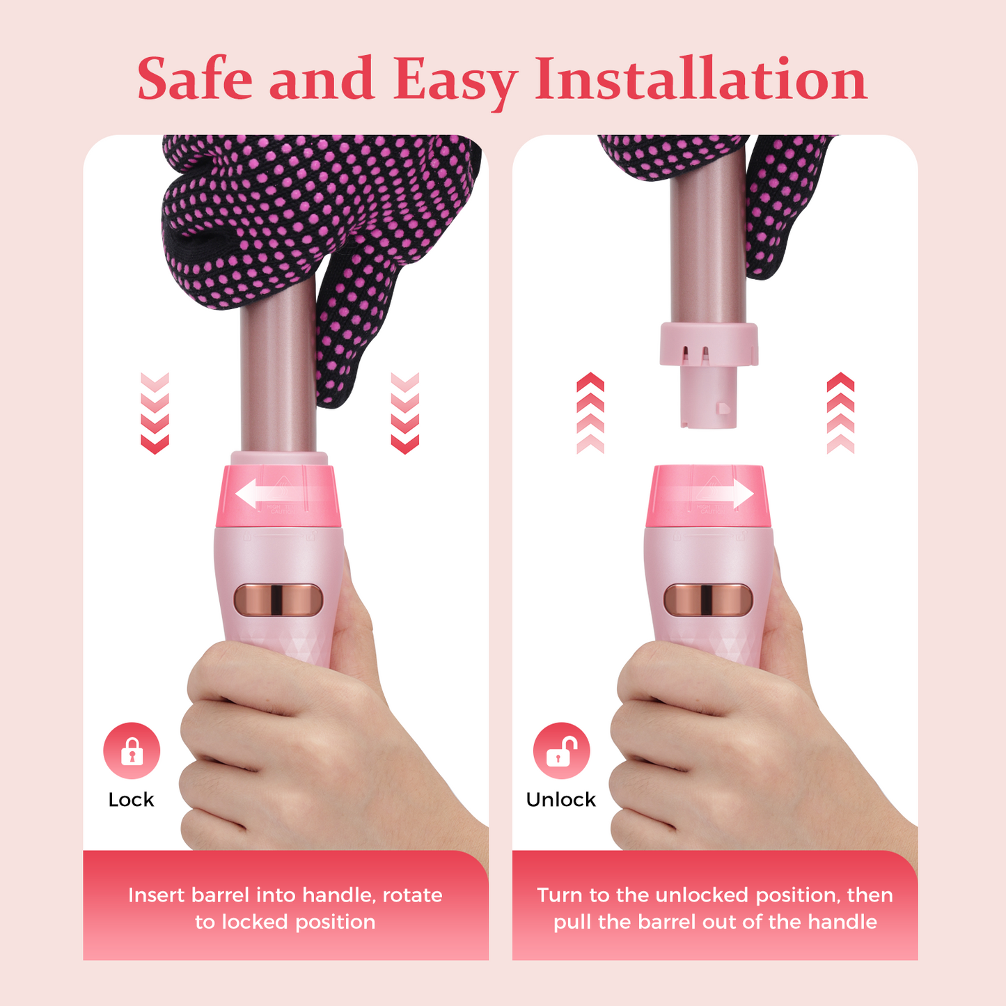 Goolioo 5 in 1 Curling Iron Set, Curling Wand set with Flat Iron Hair Straightener, Dual Voltage Hair Curler,Pink