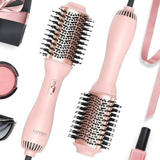 Goolioo Hair Dryer Brush, Hair Dryer Brush Blow Dryer Brush in One, Hot Air Brush with Negative Ion for Styling, Pink