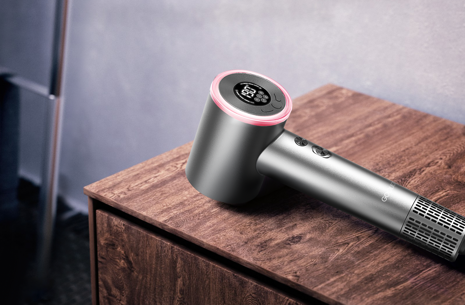 Goolioo Hd1 dark grey color hair dryer is on the table