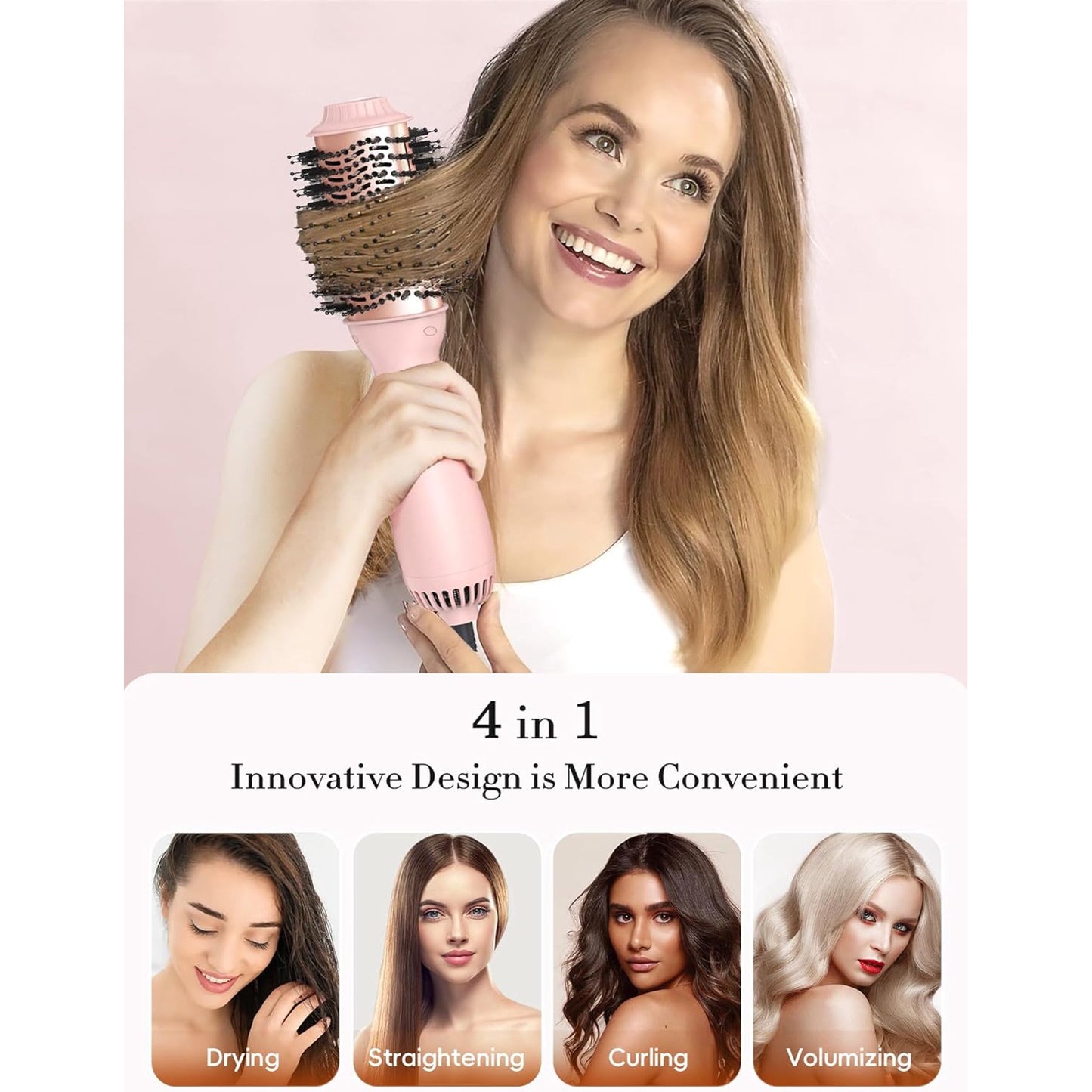Goolioo Hair Dryer Brush, Hair Dryer Brush Blow Dryer Brush in One, Hot Air Brush with Negative Ion for Styling, Pink