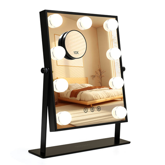 Goolioo Vanity Mirror with Lights, Hollywood Lighted Vanity Makeup Mirror, 10x Magnification, Black