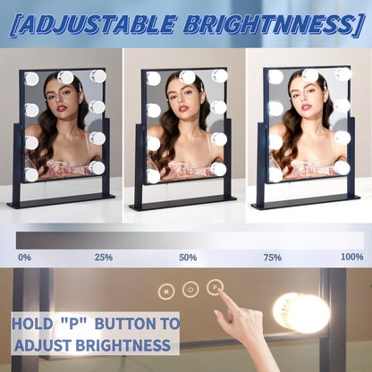 Goolioo Vanity Mirror with Lights, Hollywood Lighted Vanity Makeup Mirror, Detachable 10x Magnification 360°Ratation, Black